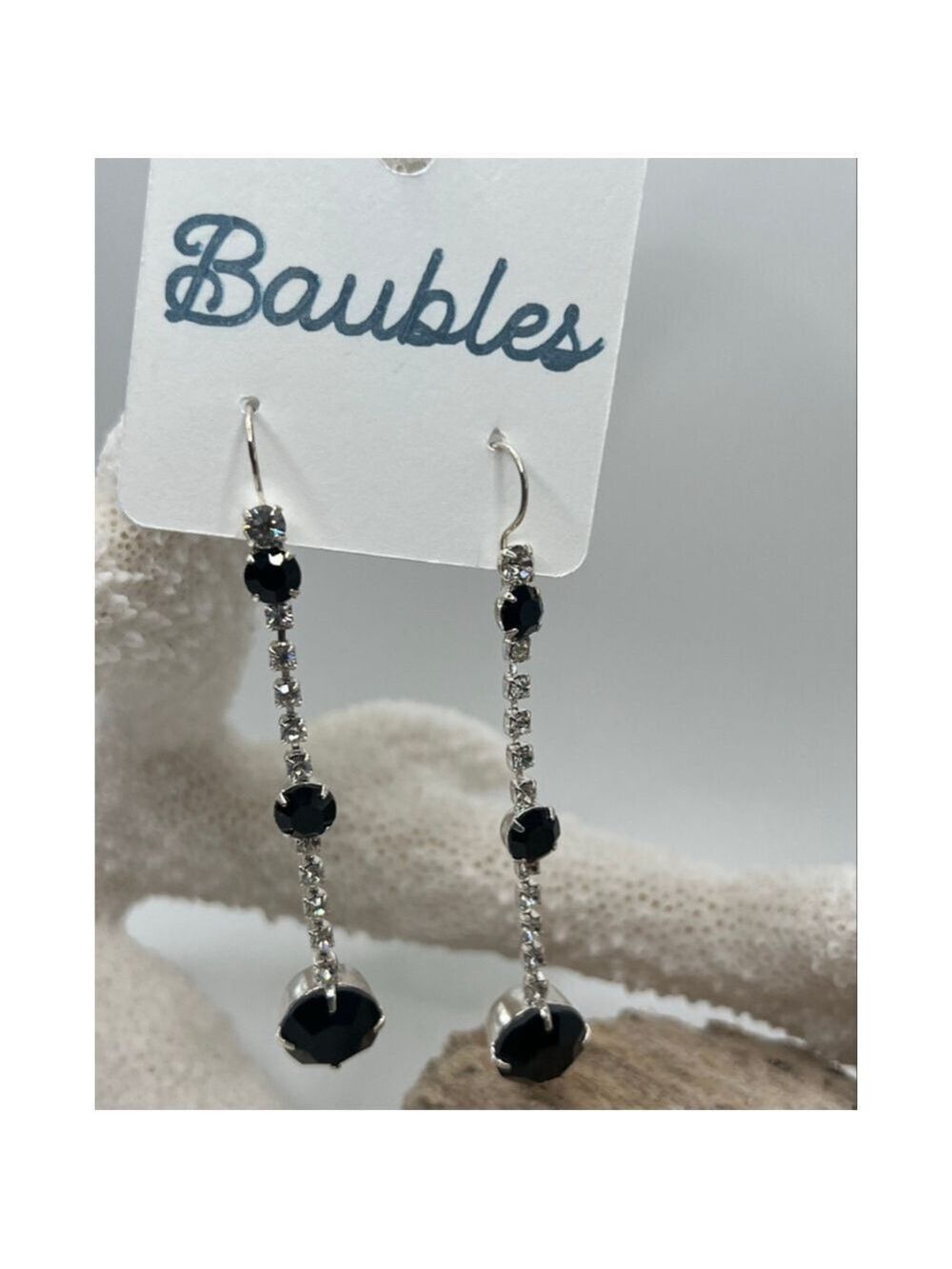 Baubles Silve w/ Black Austrian Crystal Dangle Earrings